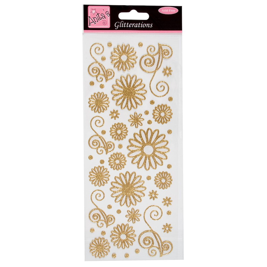 Glitzersticker Blumen - Gold