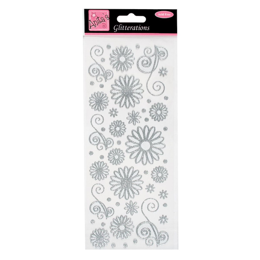 Glitzersticker Blumen - Silber