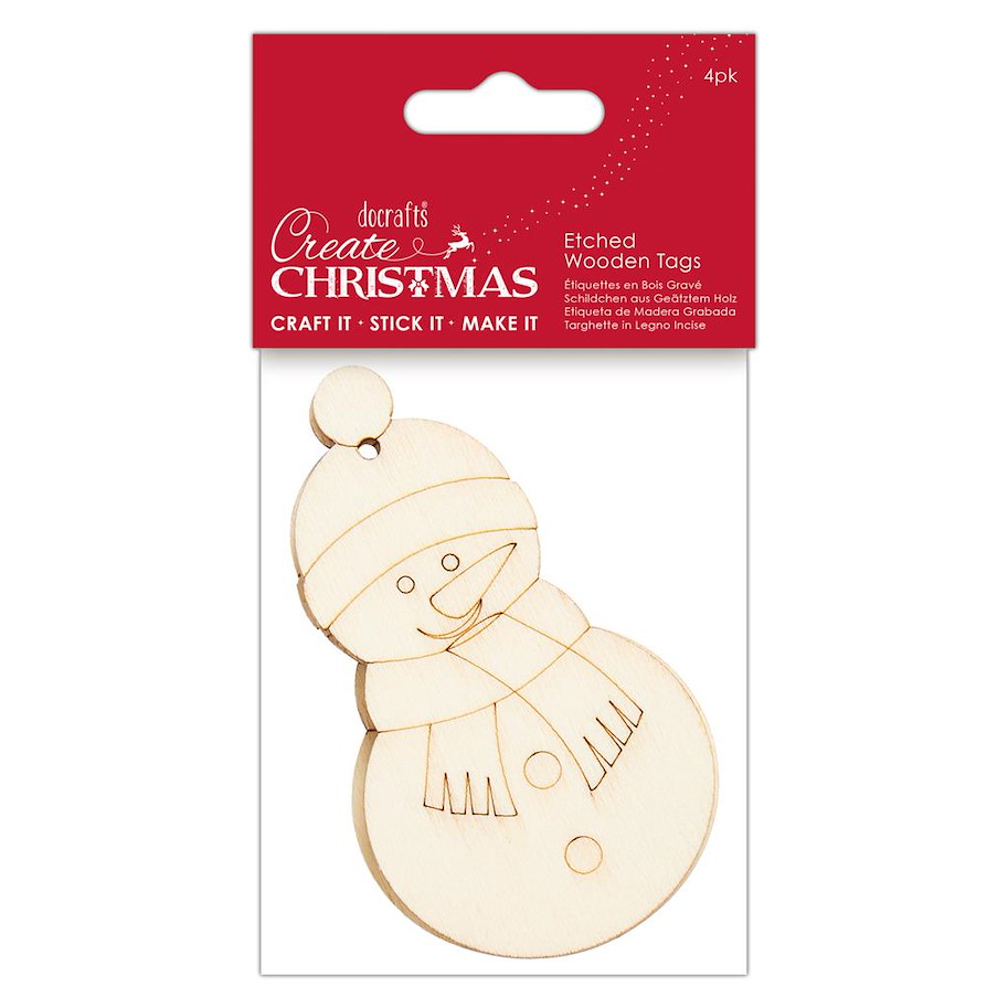 CREATE CHRISTMAS - ETCHED WOODEN TAGS (4PK) - SNOWMAN