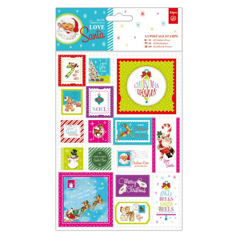 Love Santa-A5 Topper Briefmarken vorgestanzt