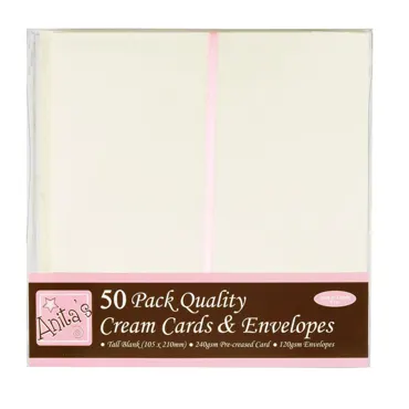 Anita's Tall Cards & Envelopes Cream (50pk) 105x210mm