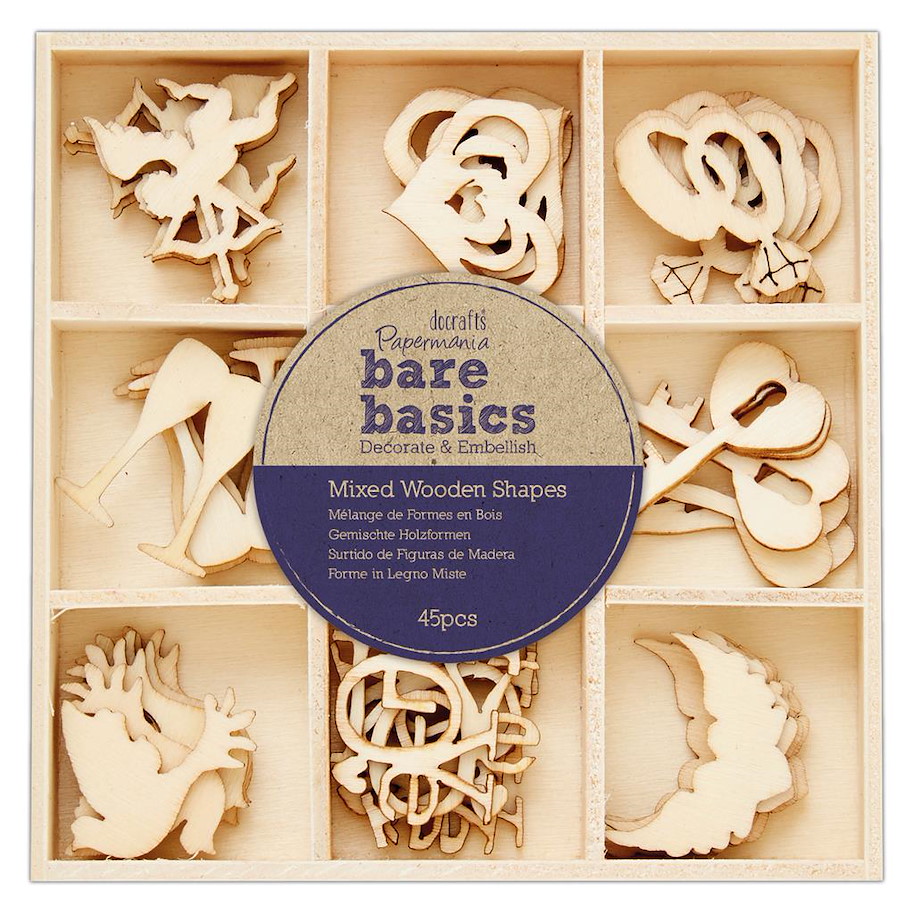 BARE BASICS-MIXED WOODEN SHAPES (45PCS)-WEDDING