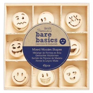 BARE BASICS - WOODEN SHAPES (45PCS) - SMILEY FACES