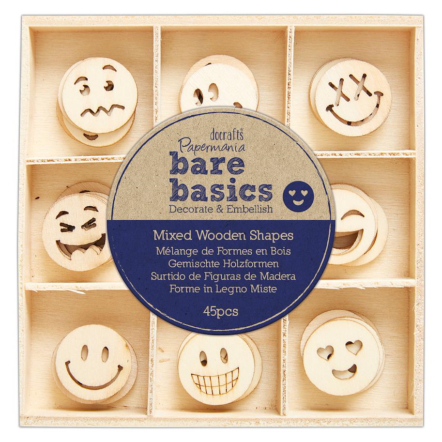 BARE BASICS - WOODEN SHAPES (45PCS) - SMILEY FACES