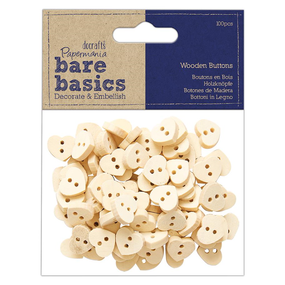 BARE BASICS - WOODEN HEART BUTTONS (100PCS)