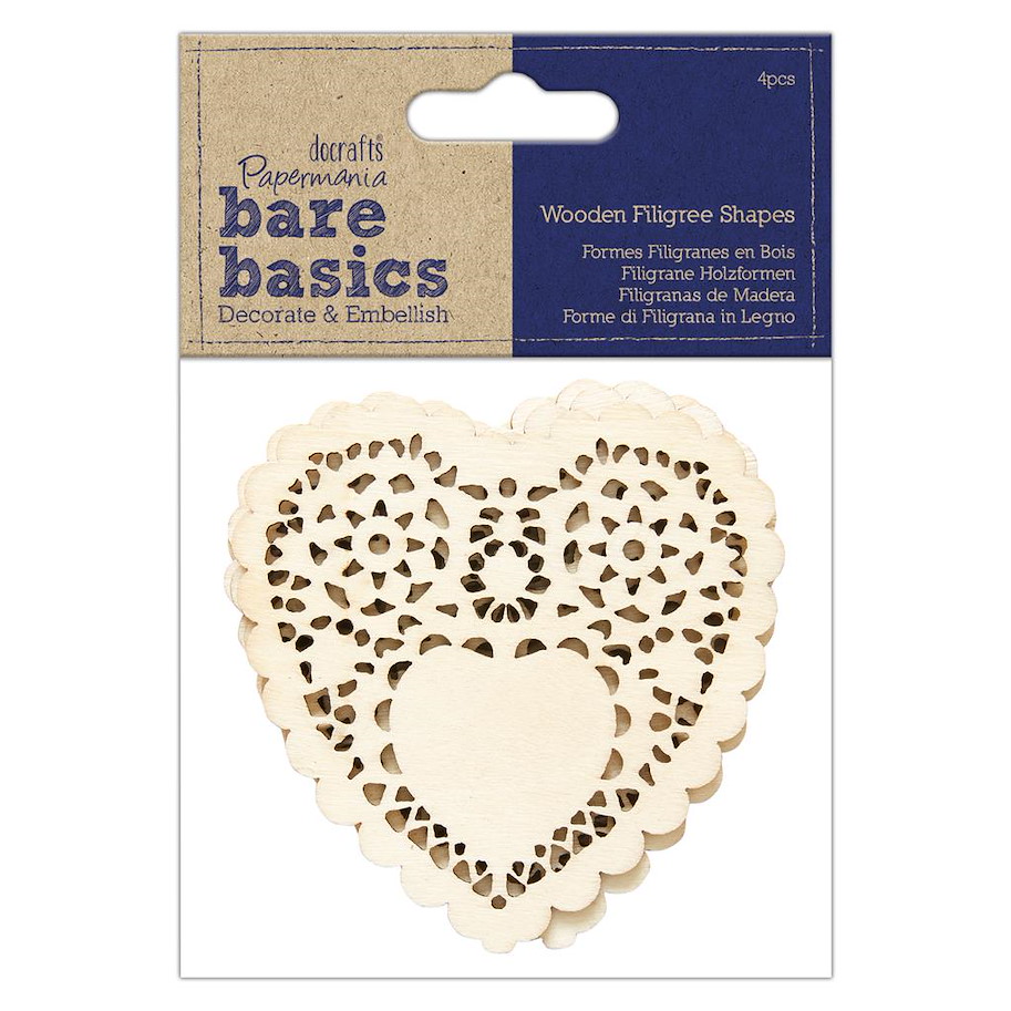 BARE BASICS - WOODEN FILIGREE SHAPES (4PCS) - HEART