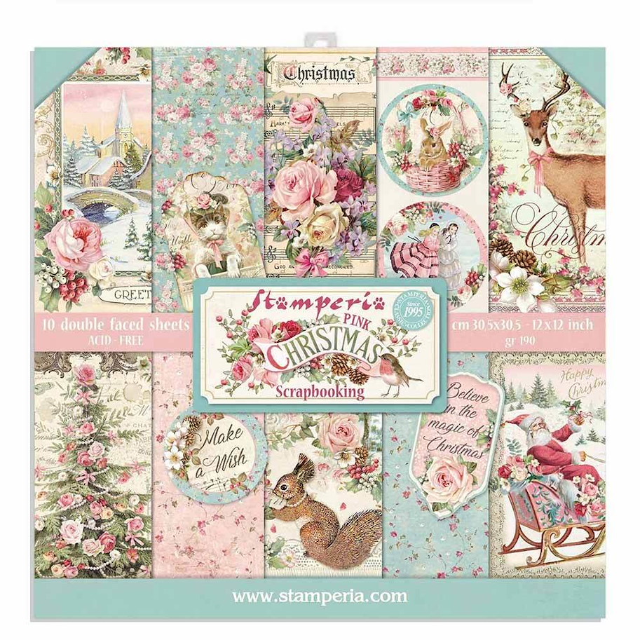 Stamperia Paper Pack-Pink Christmas 12x12 