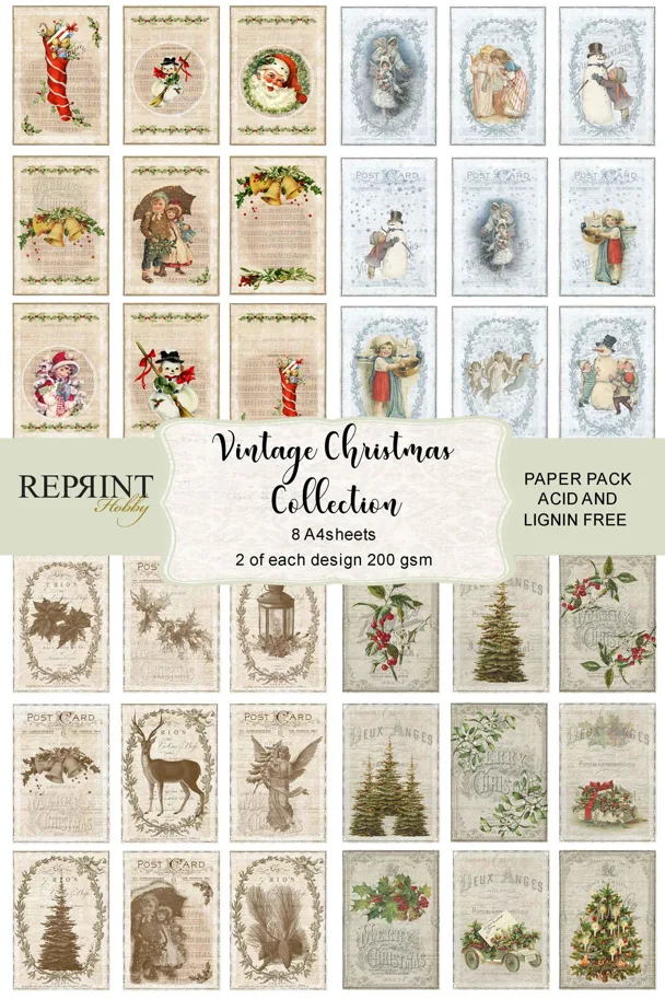 Reprint Paper Pack Vintage Christmas Cutouts A4 