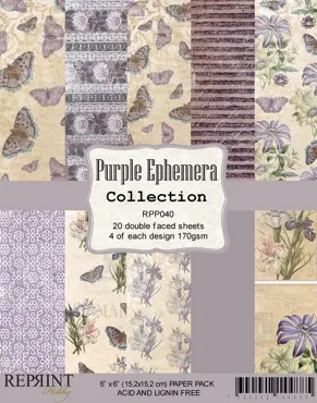 Reprint Paper Pack-Purple Ephemera Collection 6x6
