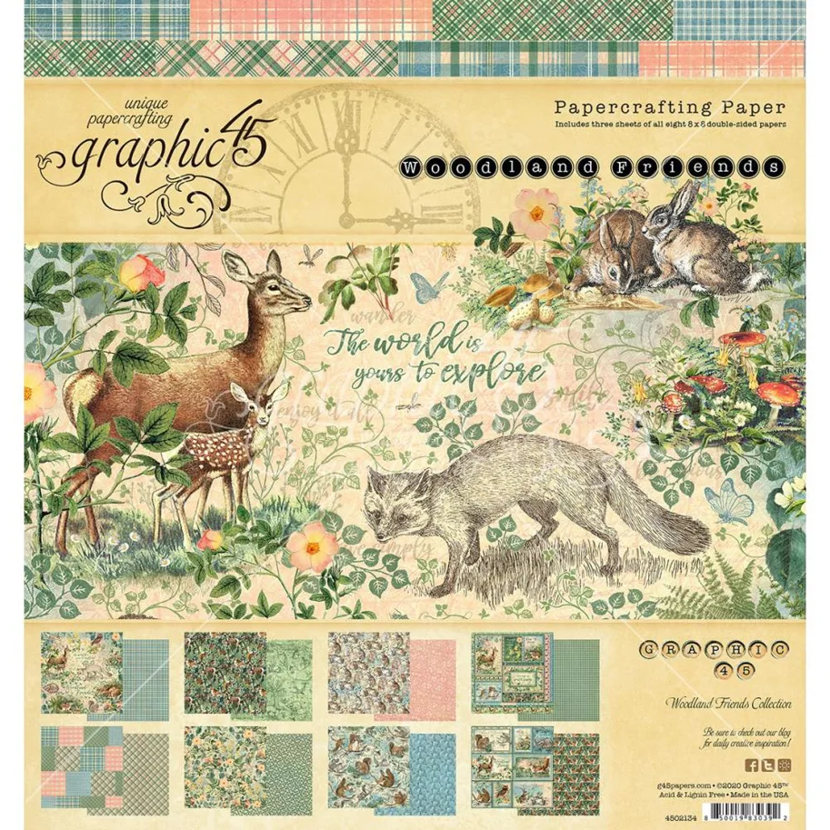 Graphic 45 Pad-Woodland Friends 8x8"