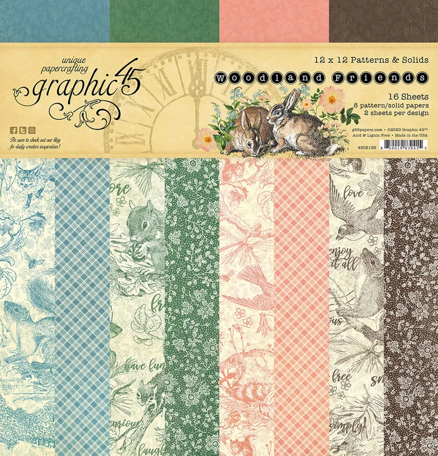 Graphic 45 Patterns & Solids Paper Pad-Woodland Friends 12x12"
