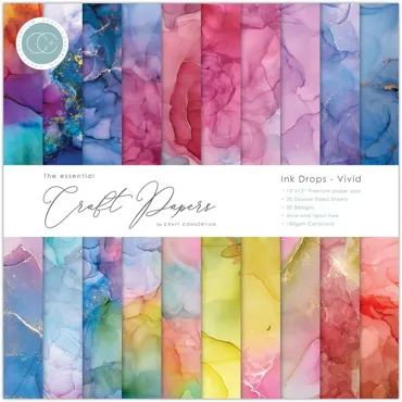 Craft Consortium Essential Craft Papers 12x12 Inch Paper Pad Ink Drops Vivid