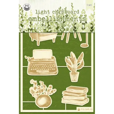 P13-LIGHT CHIPBOARD EMBELLISHMENTS THE GARDEN OF BOOKS 01, 4X6"