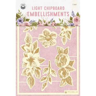 P13-LIGHT CHIPBOARD EMBELLISHMENTS STITCHED WITH LOVE 01, 8PCS