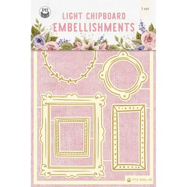 P13-LIGHT CHIPBOARD EMBELLISHMENTS STITCHED WITH LOVE 02, 6PCS