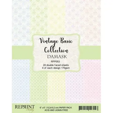 Reprint Vintage Basic Collection Damask 6x6 Inch Paper Pack