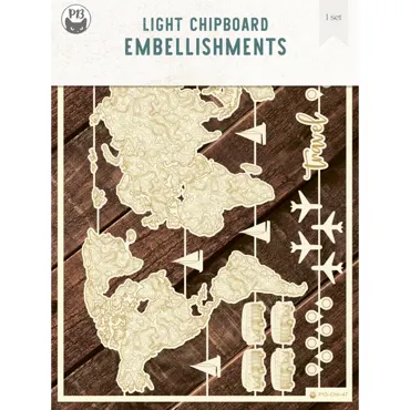 P13-LIGHT CHIPBOARD EMBELLISHMENTS WORLD MAP, 6X8", 1SET