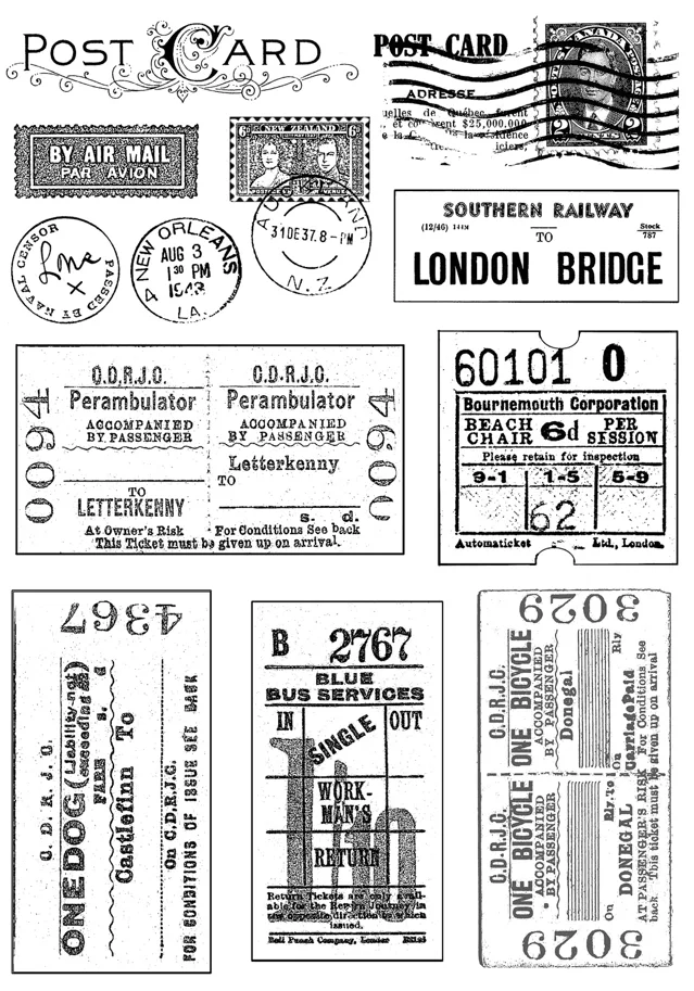 Crafty Individuals Vintage Tickets and Postmarks Unmounted Rubber Stamps 
