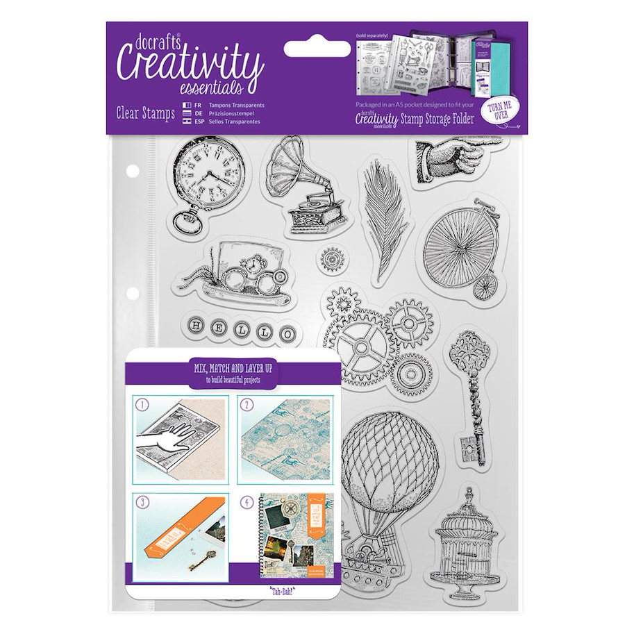 Docrafts A5 Clear Stamp Set (16PCS) - Steampunk