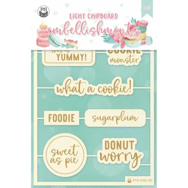 P13-LIGHT CHIPBOARD EMBELLISHMENTS SUGAR AND SPICE 07 ENG, 8PCS