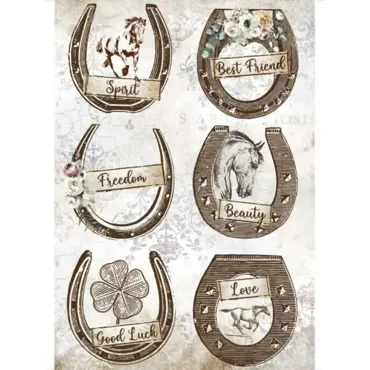 Stamperia Rice Paper A4 Romantic Horses Horseshoes