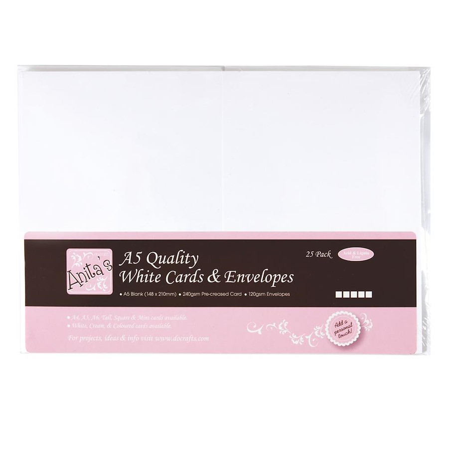 Anita's A5 Cards & Envelopes White (25pk) 