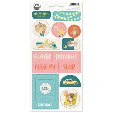 P13 - CHIPBOARD STICKER SHEET GOOD NIGHT 02, 10,5X22CM