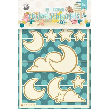 P13 - LIGHT CHIPBOARD EMBELLISHMENTS GOOD NIGHT 03, 12PCS