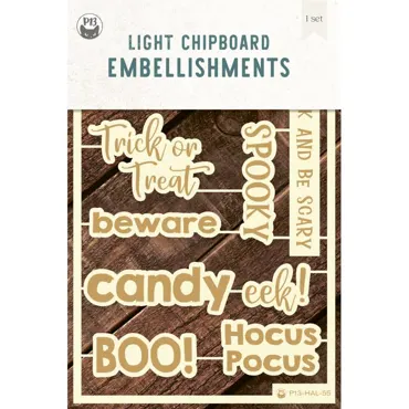 P13 - LIGHT CHIPBOARD EMBELLISHMENTS HAPPY HALLOWEEN 05 ENG, 9PCS