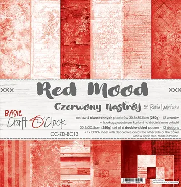 CRAFT O'CLOCK - RED MOOD - A SET OF PAPERS 30,5X30,5CM