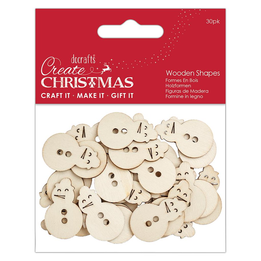 Papermania Create Christmas Wooden Shapes Mini Snowman Natural (30pcs)