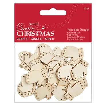 Papermania Create Christmas Wooden Shapes Mini Mittens Natural (30pcs)