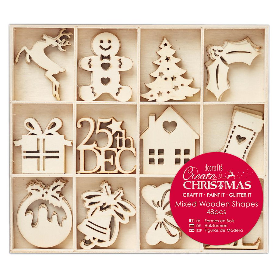 Papermania Create Christmas Mixed Wooden Shapes Christmas Icons (48pcs)