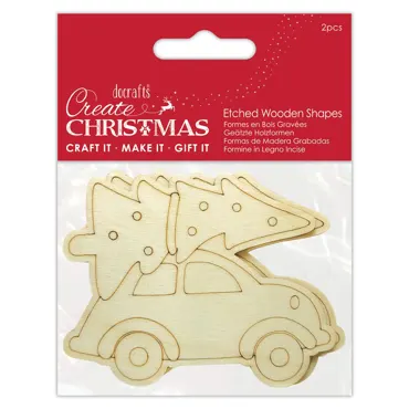 Papermania Create Christmas Etched Wooden Shapes Car (2pcs)