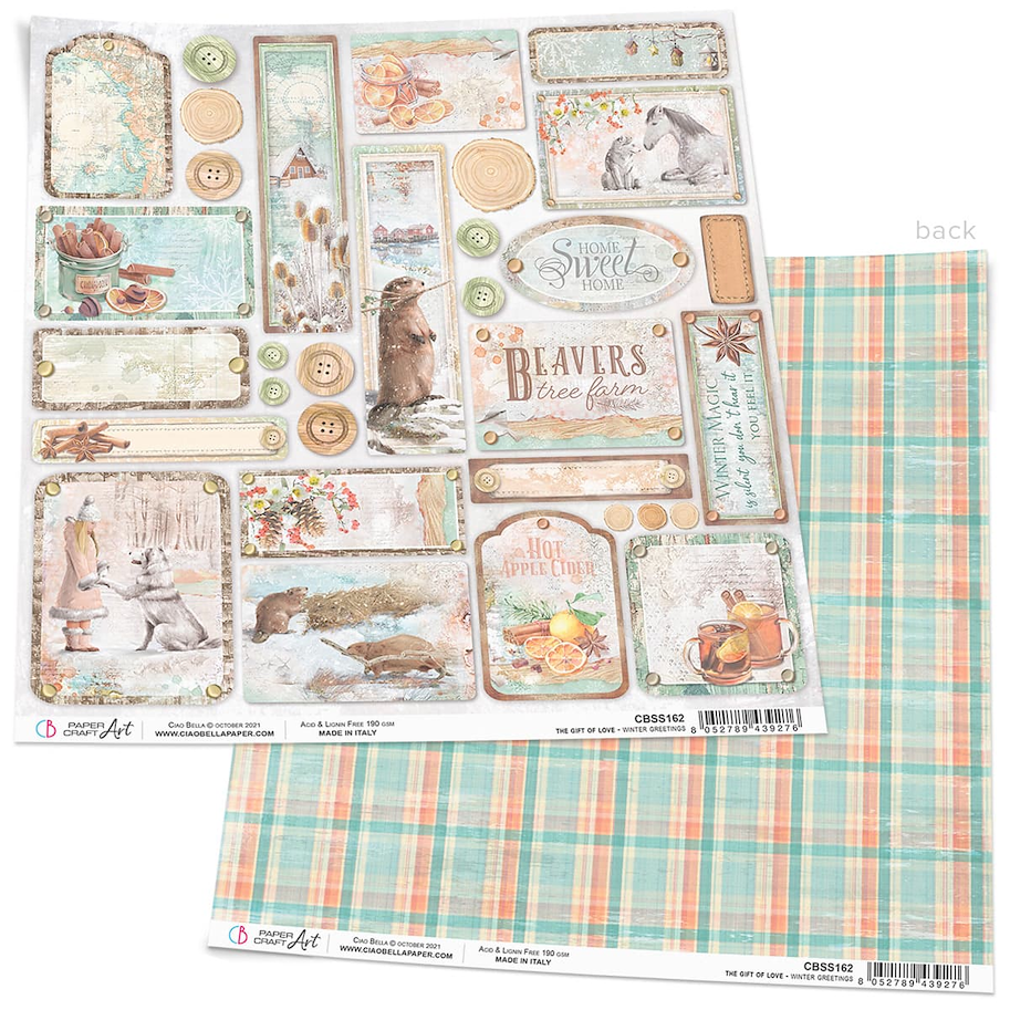 CIAO BELLA - THE GIFT OF LOVE-WINTER GREETINGS PAPER SHEET 12"X12"