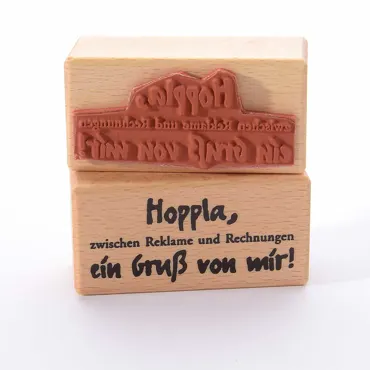 Motivstempel Titel: Hoppla, zwischen Reklame und Rechnungen ein Gruß von mir
