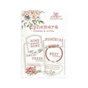 P13 - EPHEMERA SET FRAMES AND WORDS FARM SWEET FARM, 12PCS