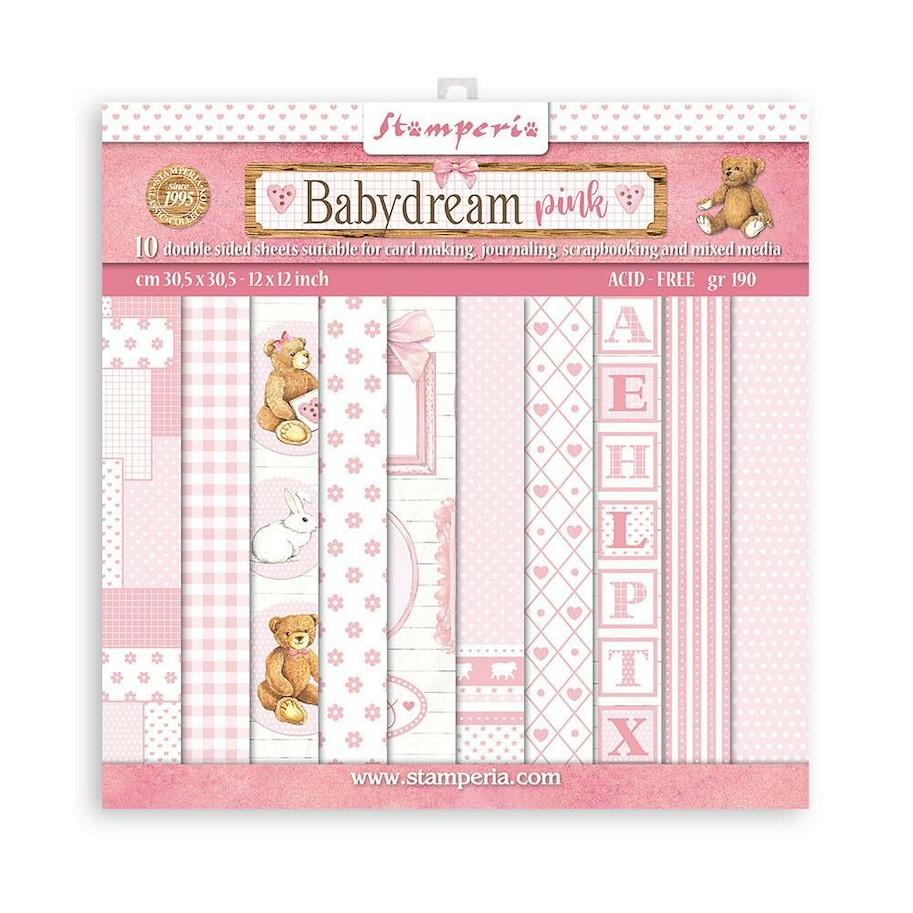 Stamperia Babydream Pink 12x12 Inch Paper Pack 