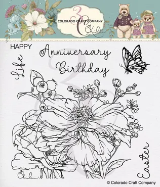 Colorado Craft Company-Clear Stamp-Kris Lauren ~Happy Peony