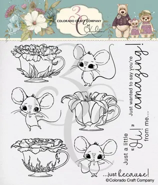 Colorado Craft Company-Clear Stamp-Kris Lauren ~ Teacups & Mice