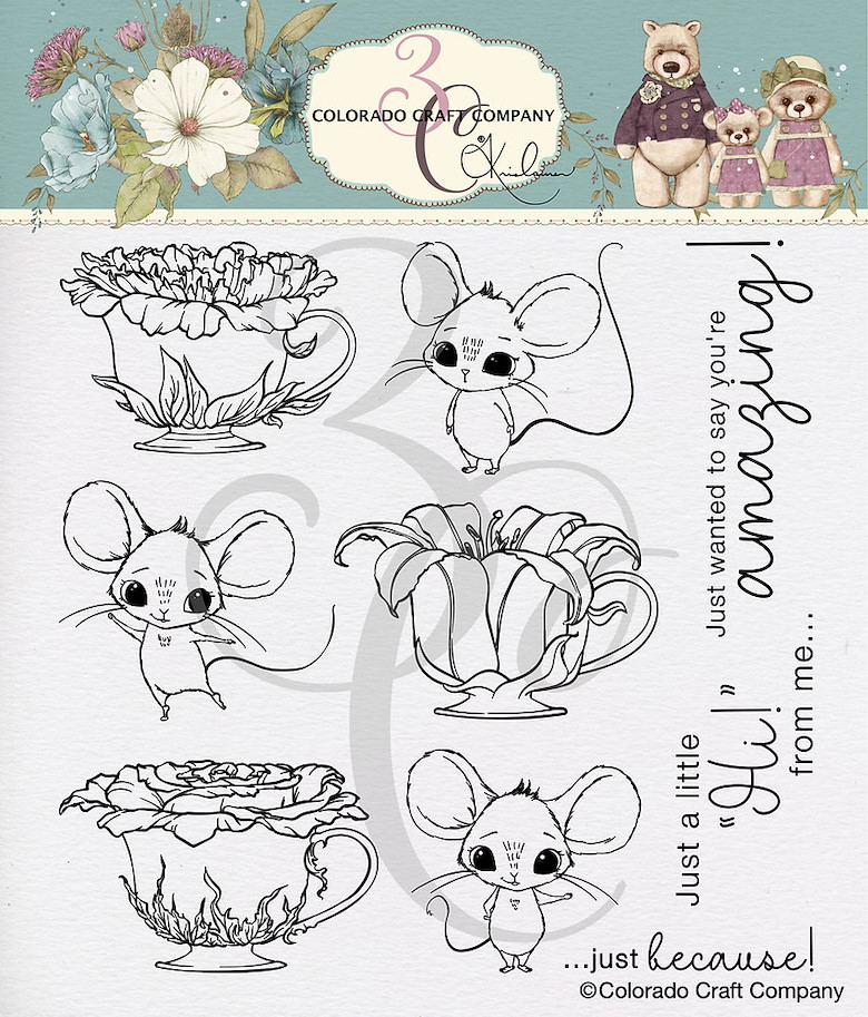 Colorado Craft Company-Clear Stamp-Kris Lauren ~ Teacups & Mice