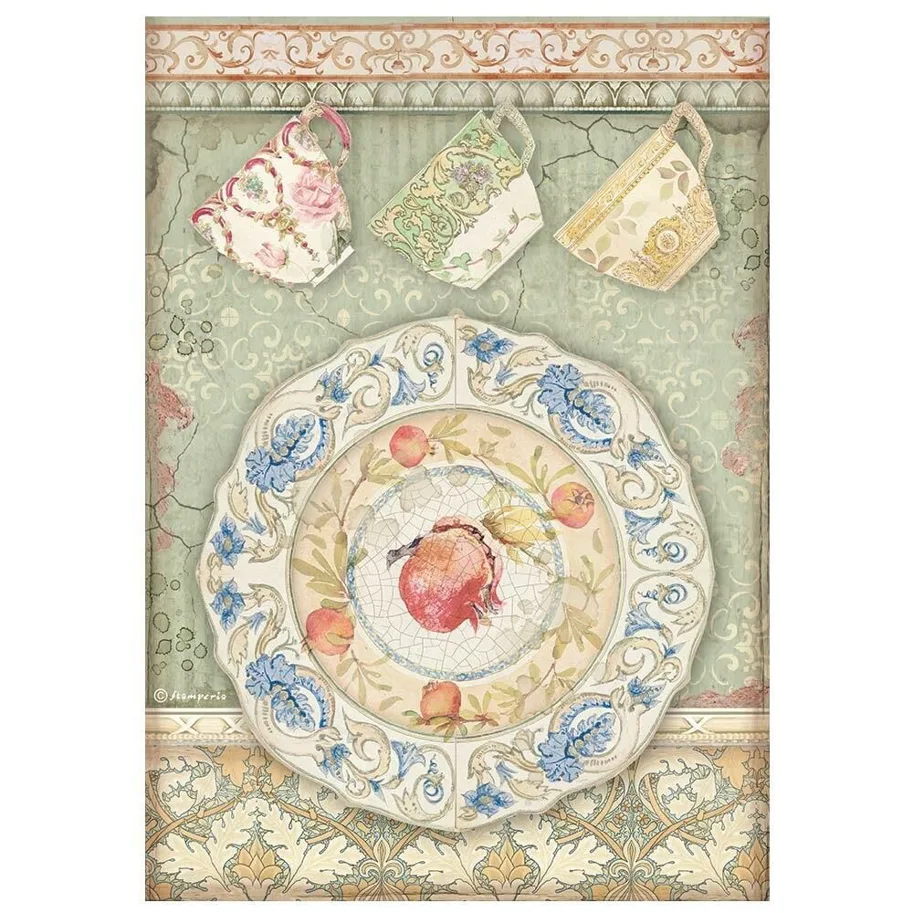 Stamperia A4 Rice Paper Casa Granada Plate and Cups 
