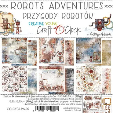 CRAFT O'CLOCK - ROBOTS ADVENTURES - A SET OF PAPERS 15,25X15,25CM