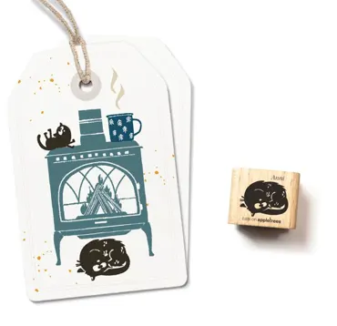 Cats on appletrees Stempel eingerollte Katze Anni
