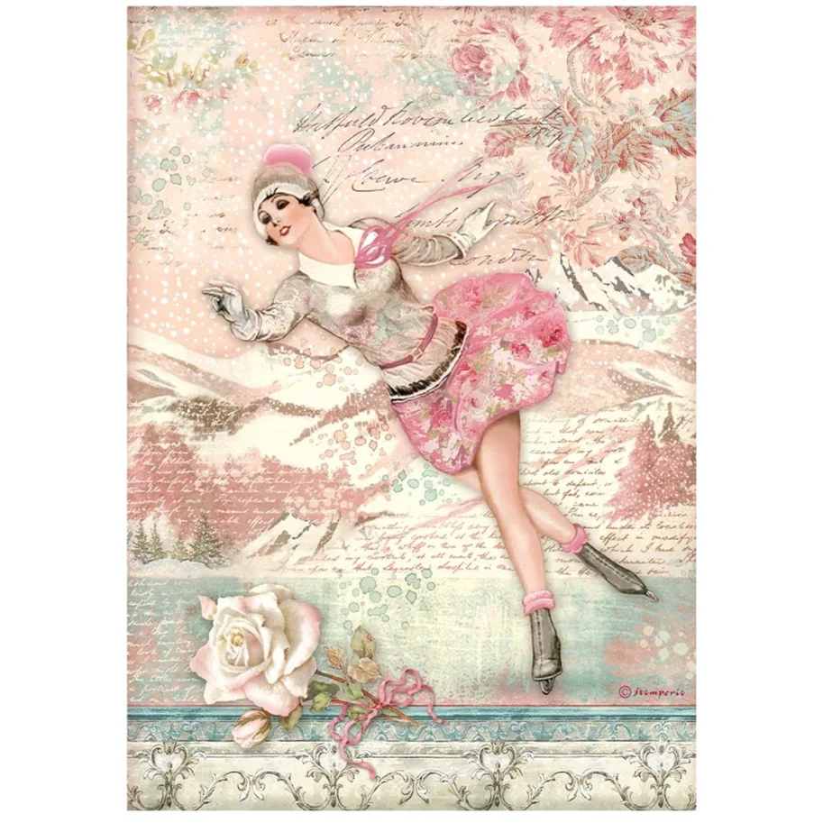Stamperia A4 Rice Paper Sweet Winter Ice Skater