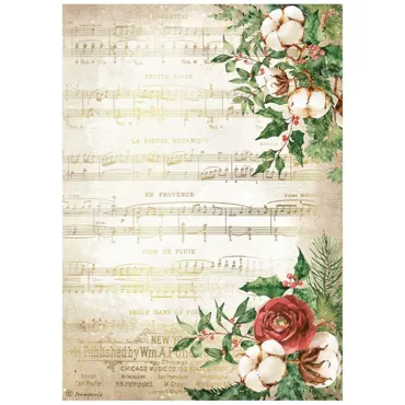 Stamperia A4 Rice Paper Romantic Home for the Holidays Music
