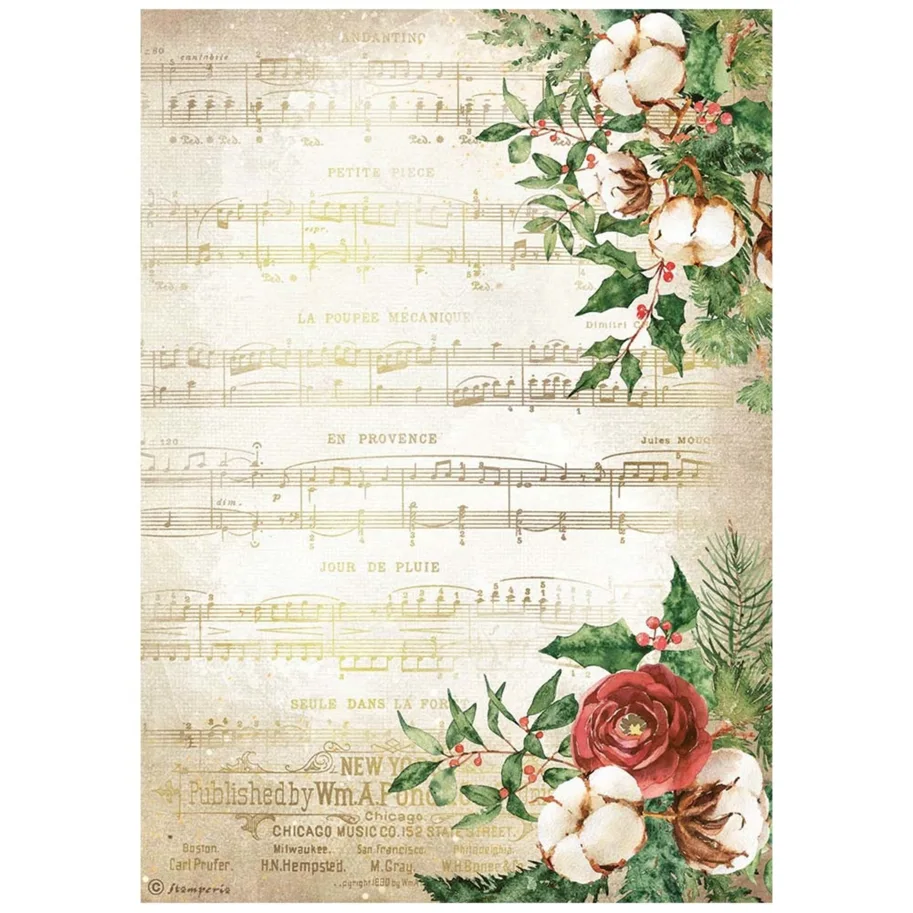 Stamperia A4 Rice Paper Romantic Home for the Holidays Music 