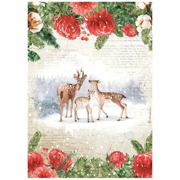 Stamperia A4 Rice Paper Romantic Home for the Holidays Deers