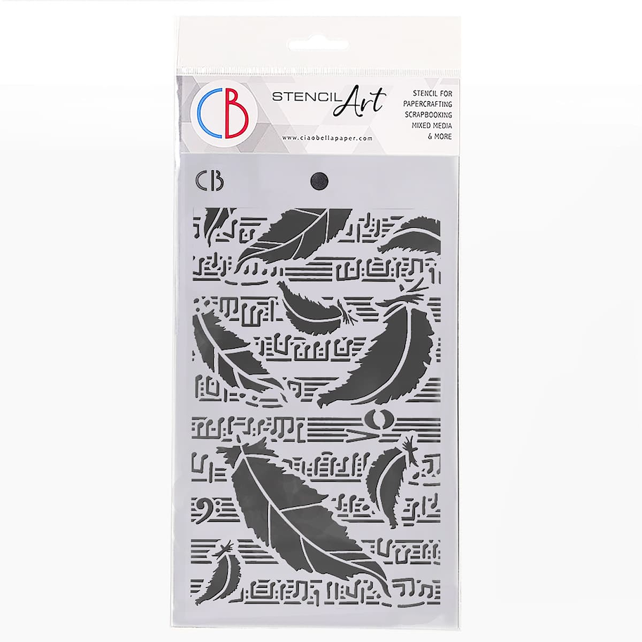 CIAO BELLA - TEXTURE STENCIL 5"X8" SWAN FEATHERS