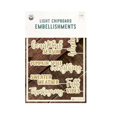 P13 - LIGHT CHIPBOARD EMBELLISHMENTS HELLO AUTUMN 07 ENG, 4X6", 7PCS